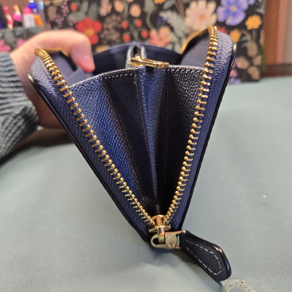COACH Pebble Leather Zip Acordian Continental Wallet Blue - Picture 7 of 12